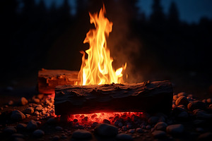 Vibrant campfire flames dance in the, a Background Photo by Artonix