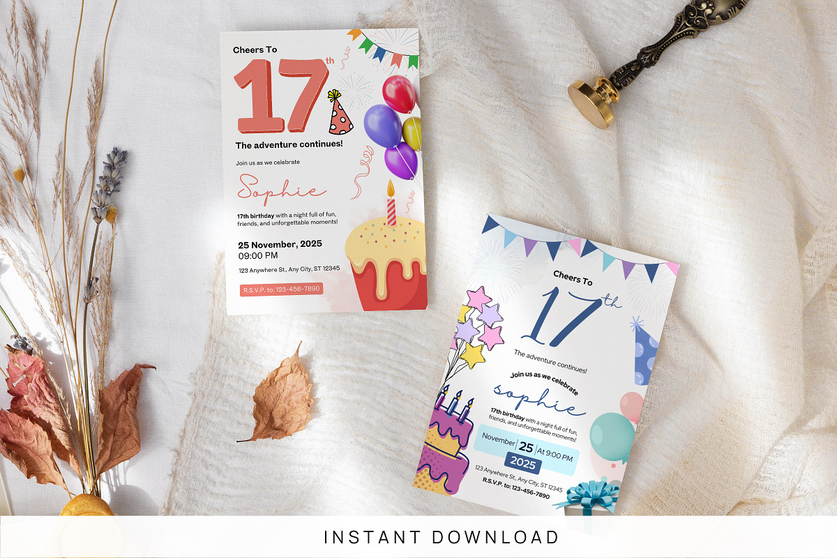 Editable 17th Birthday Invitation, an Invitation Template by Snapybiz (Photo 1 of 10)