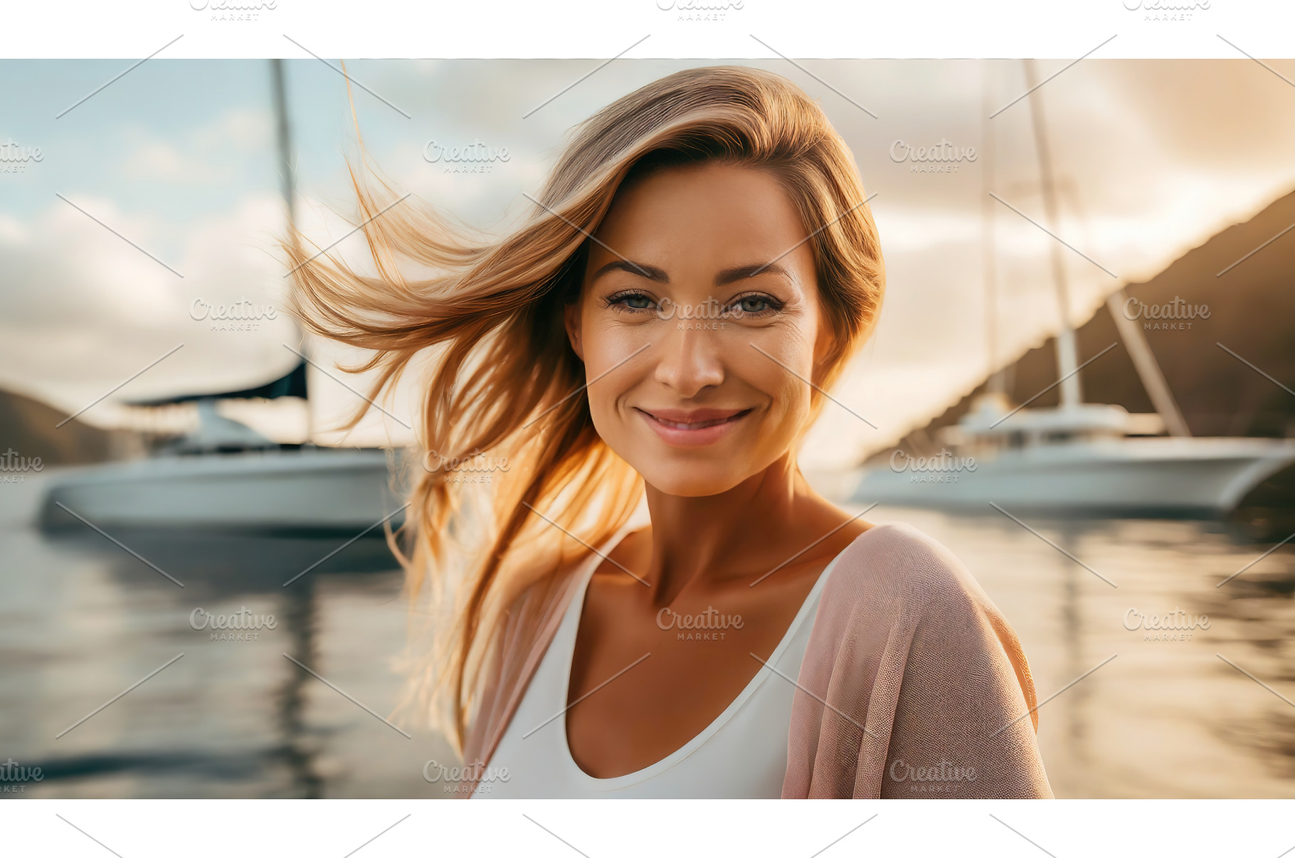A smiling woman with flowing blonde, a Beauty & Fashion Photo by Igor Tichonow