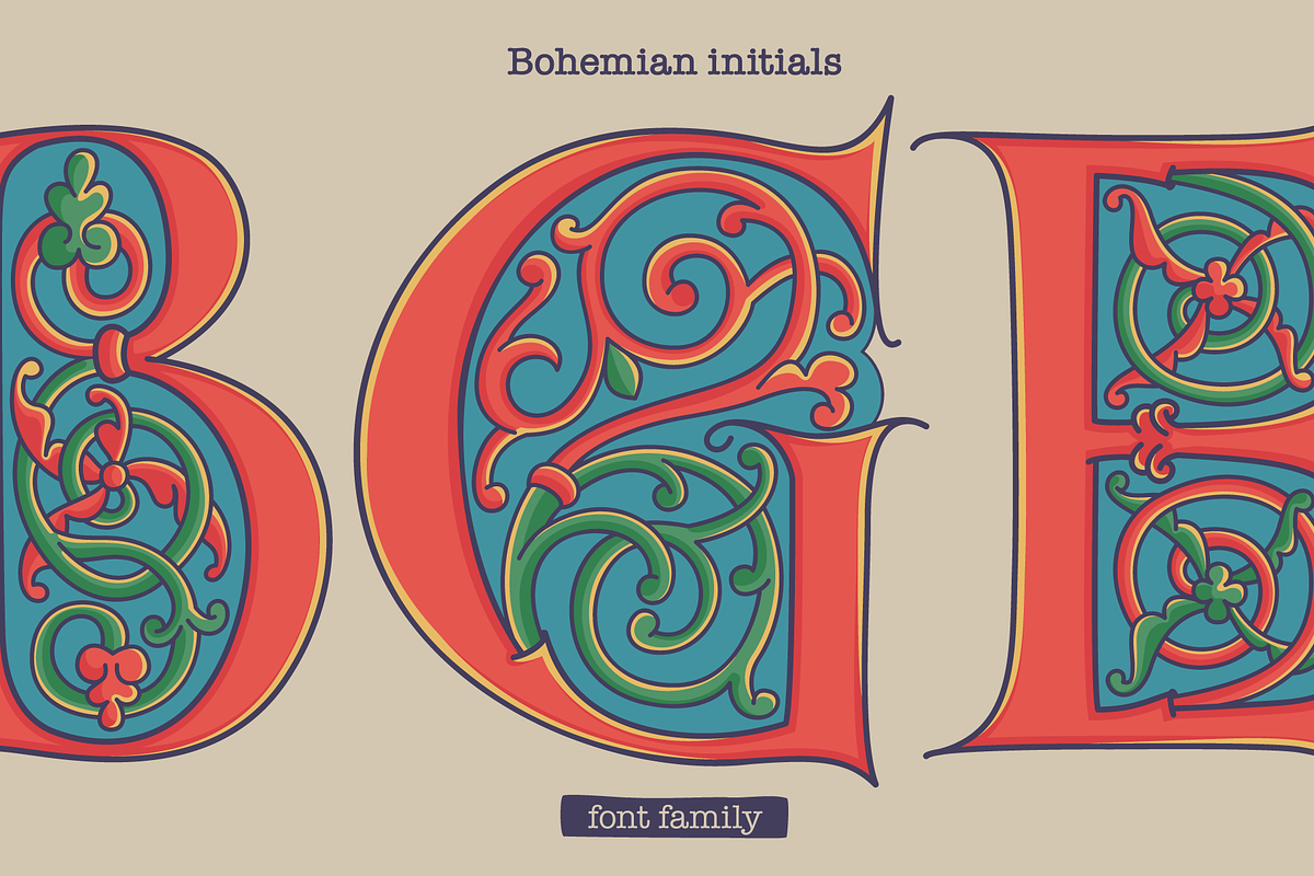 Bohemian medieval initials, a Blackletter Font by kaer_shop (Photo 1 of 12)