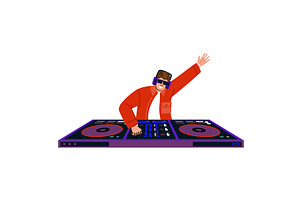 Smiling dj playing music with, a Person Illustration by pikepicture
