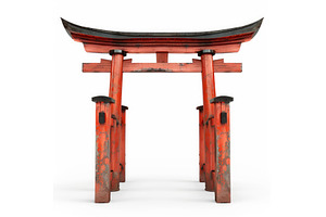 Weathered red torii gate standing on, an Architecture Photo by Ylivdesign