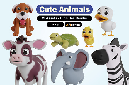 15 cute chibi animal 3d icons, an Animal 3D Model by Guavanaboy