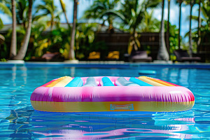 Colorful inflatable mattress in swimming pool, an Arts & Entertainment Photo by AlyaAnd
