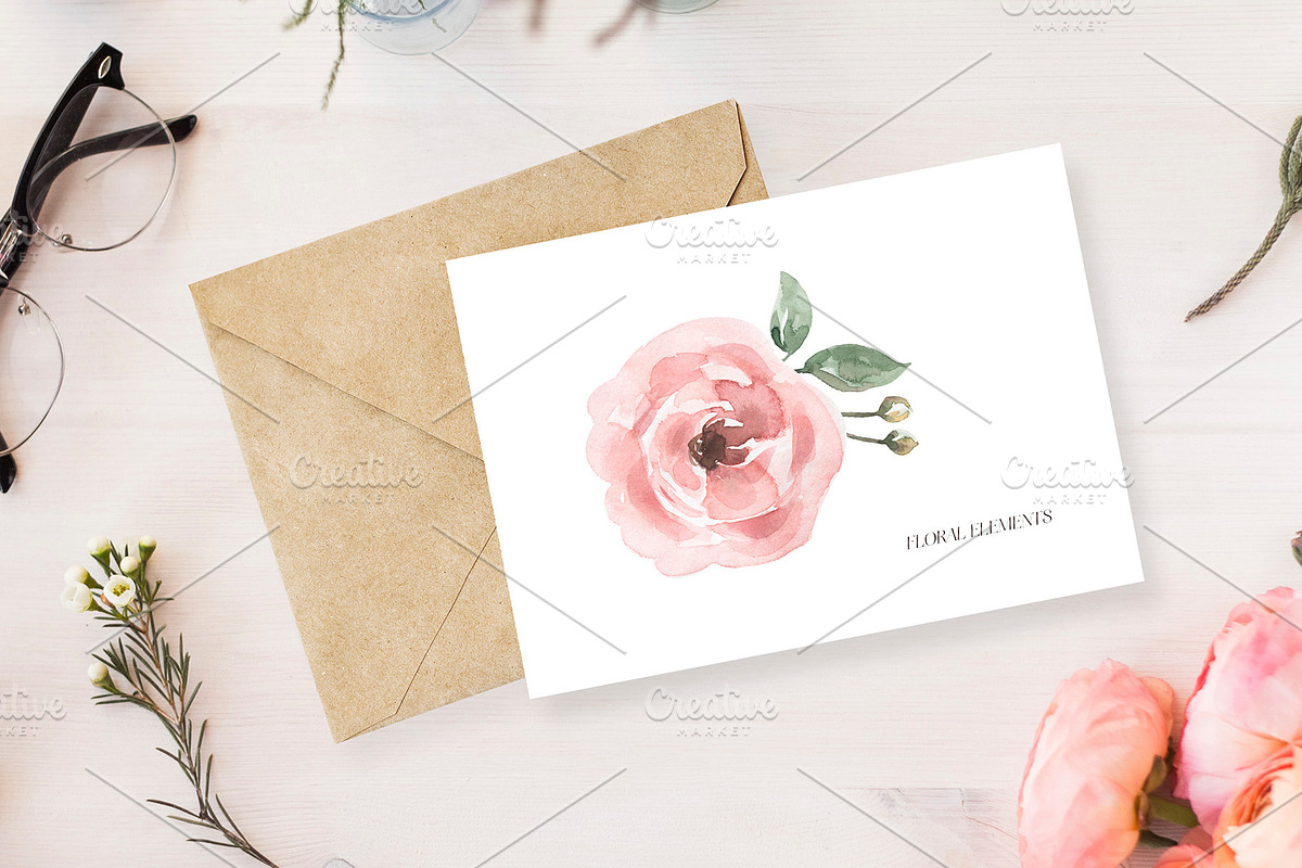 Watercolor delicate floral set, a Decorative Illustration by MayaNavits (Photo 7 of 10)