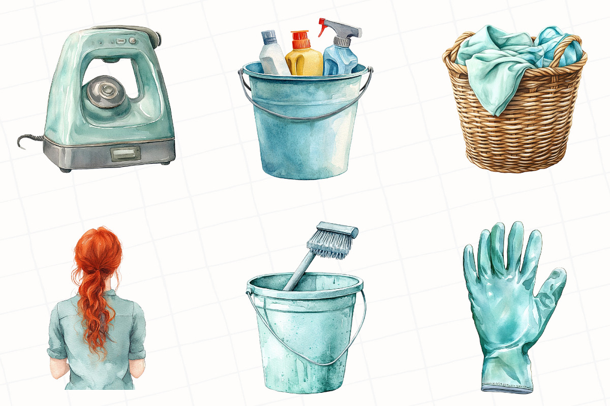 Watercolor Cleaning Clipart, an Illustration by OK Design (Photo 3 of 5)