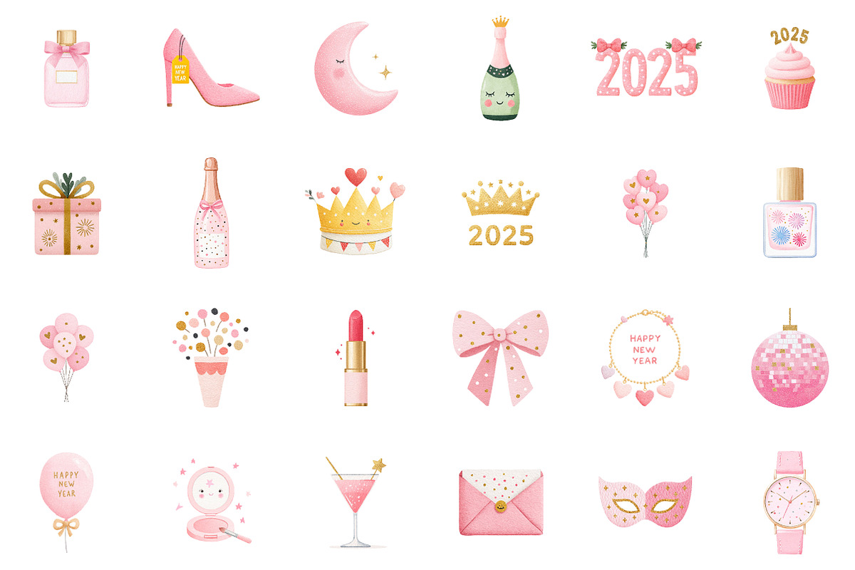 Girly Happy New Year Clipart, an Illustration by Sublimation Artist (Photo 2 of 6)