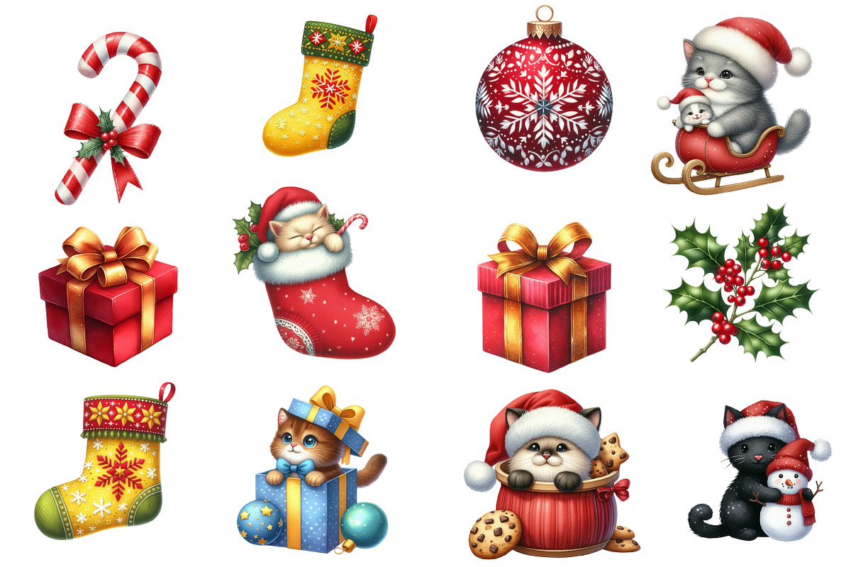 Cute cat christmas clipart, an Illustration by Designworld (Photo 2 of 5)
