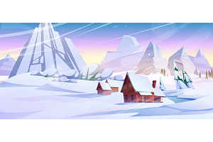 Winter Mountain Landscape Houses