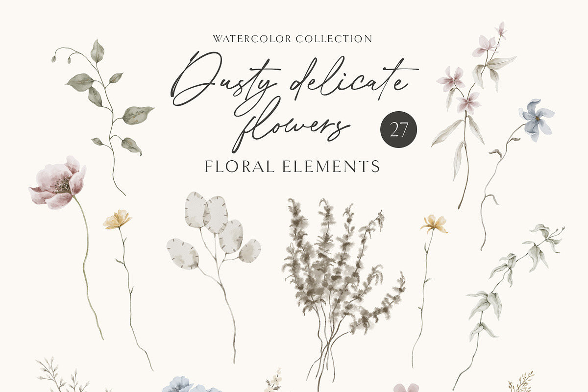 Dusty delicate floral clipart, a Decorative Illustration by long summer (Photo 9 of 12)