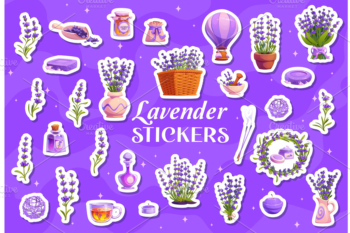 Cartoon stickers pack, lavender, a Healthcare Illustration by Vector Tradition