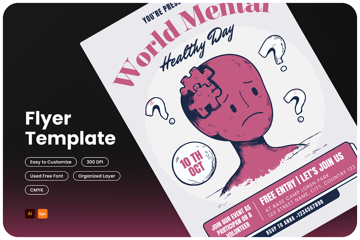 World Mental Healthy Day Flyer, a Flyer Template by Annora Studio (Photo 1 of 5)