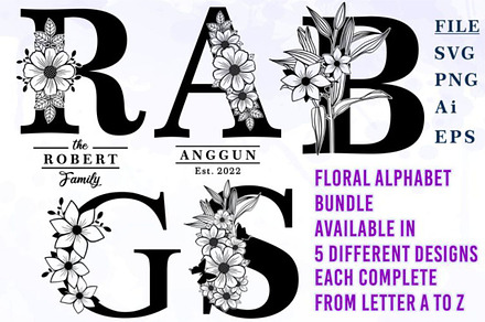 Floral Alphabet Letter SVG Bundle