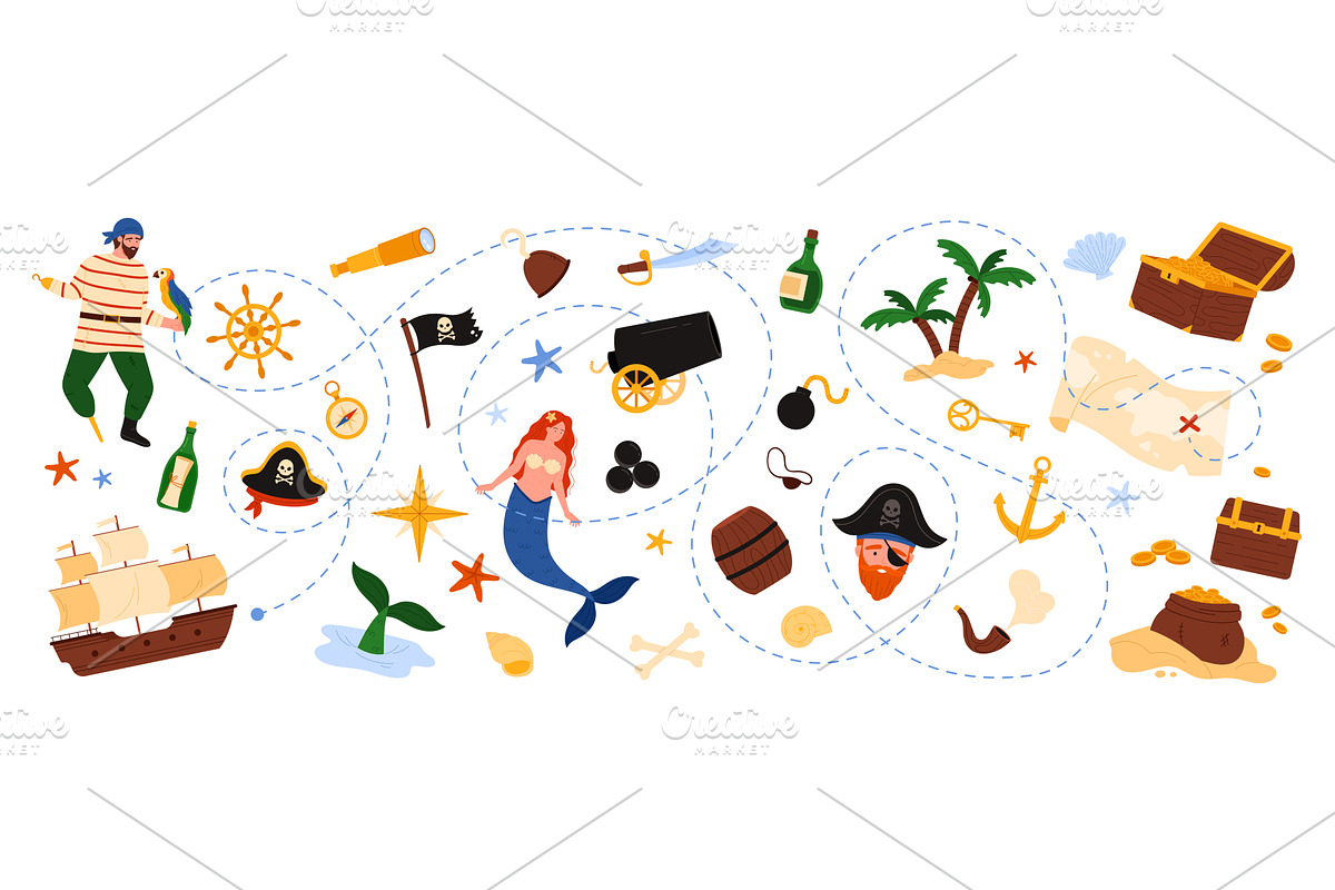Hidden gold pirate treasures hunt, an Animal Illustration by Flashvector