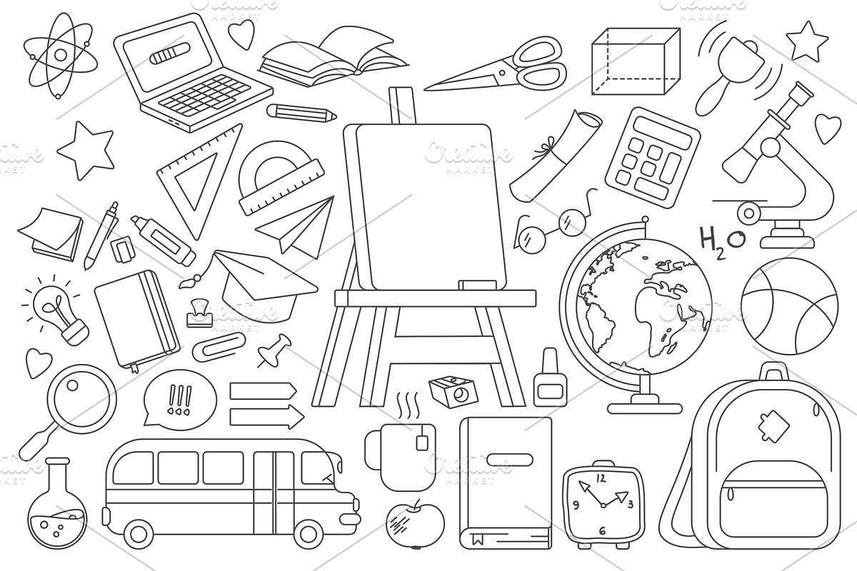 Back to School Line Doodle Set, an Education Illustration by Lemberg Vector