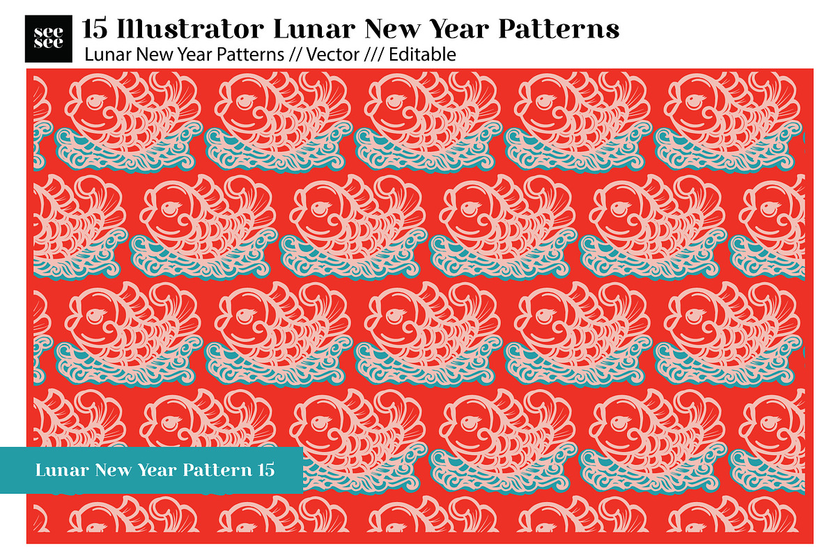 15 Vector Lunar New Year Patterns, a Pattern Graphic by CC CREATIVE CO (Photo 21 of 23)
