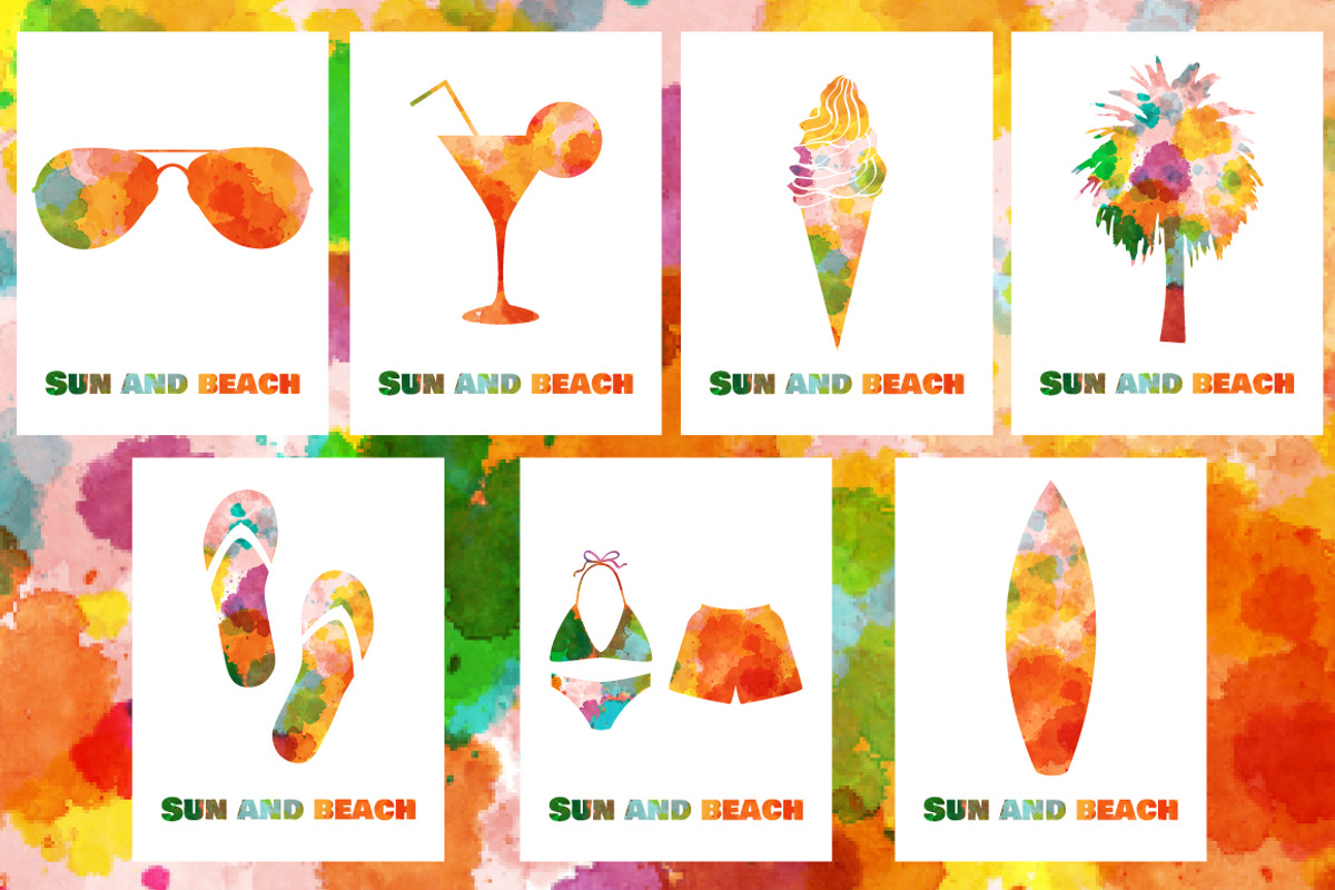 Watercolor summer vacation cards., a Food Illustration by Della_Liner