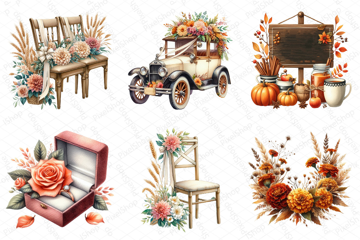 Watercolor Autumn Wedding Clipart, an Illustration by DreamPrint404 (Photo 2 of 6)