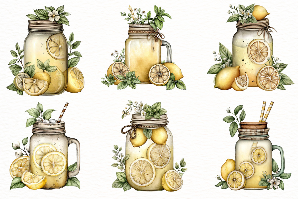 Watercolor summer lemonade jar clipa, an Illustration by Designworld (Photo 5 of 5)