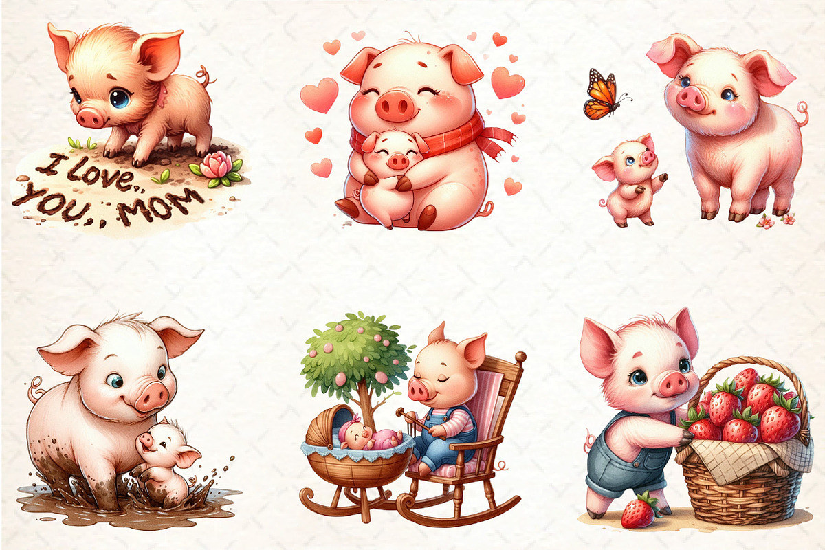 Pig Mothers Day Clipart, an Illustration by DreamCafeArt (Photo 3 of 3)