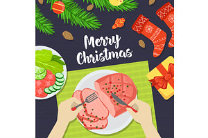Merry Christmas Banner, Person, an Object Illustration by TopVectors