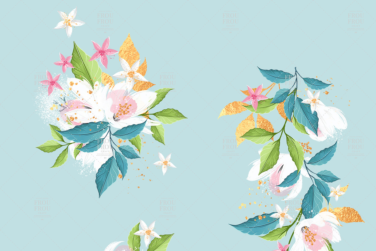 Summer Rose Gold Floral Clip Art, an Illustration by Frou Fou Craft (Photo 3 of 8)