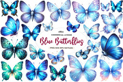 Blue Butterflies watercolor clipart, an Illustration by CreationArt (Thumbnail 1 of 9)