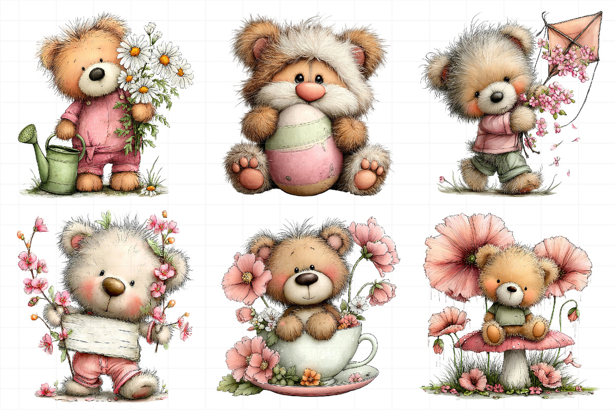Spring Teddy Bear Illustration Bundl, an Illustration by Daily.Designs (Photo 6 of 8)