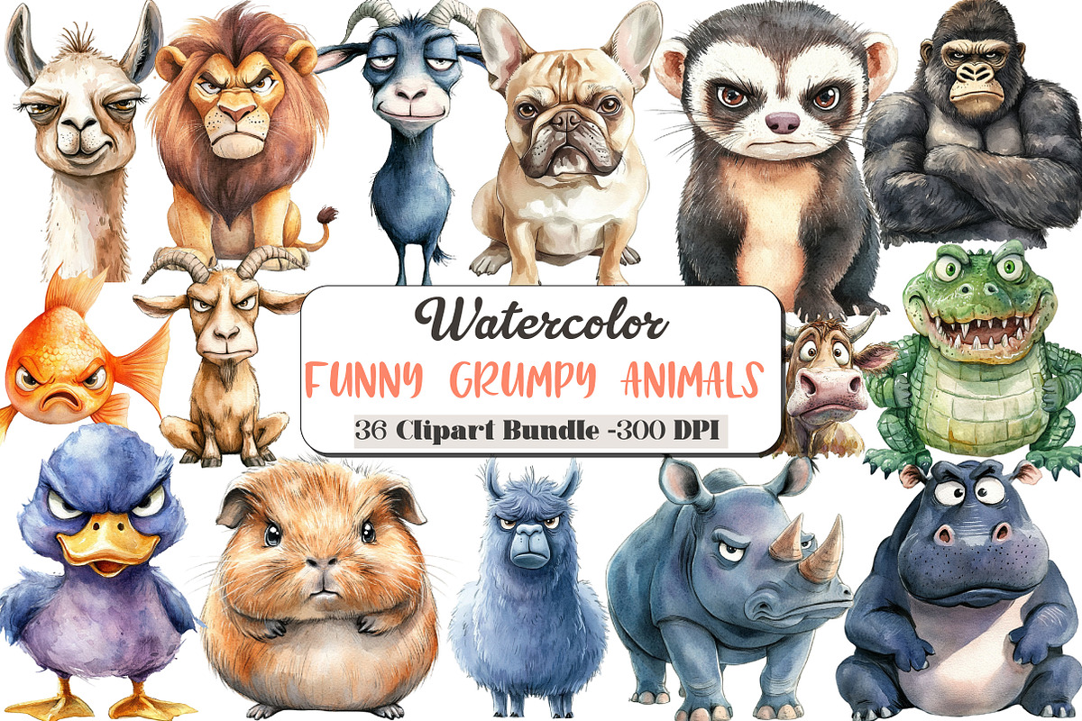 Funny Grumpy Animals Collection, an Animal Illustration by DreamCafeArt (Photo 1 of 7)