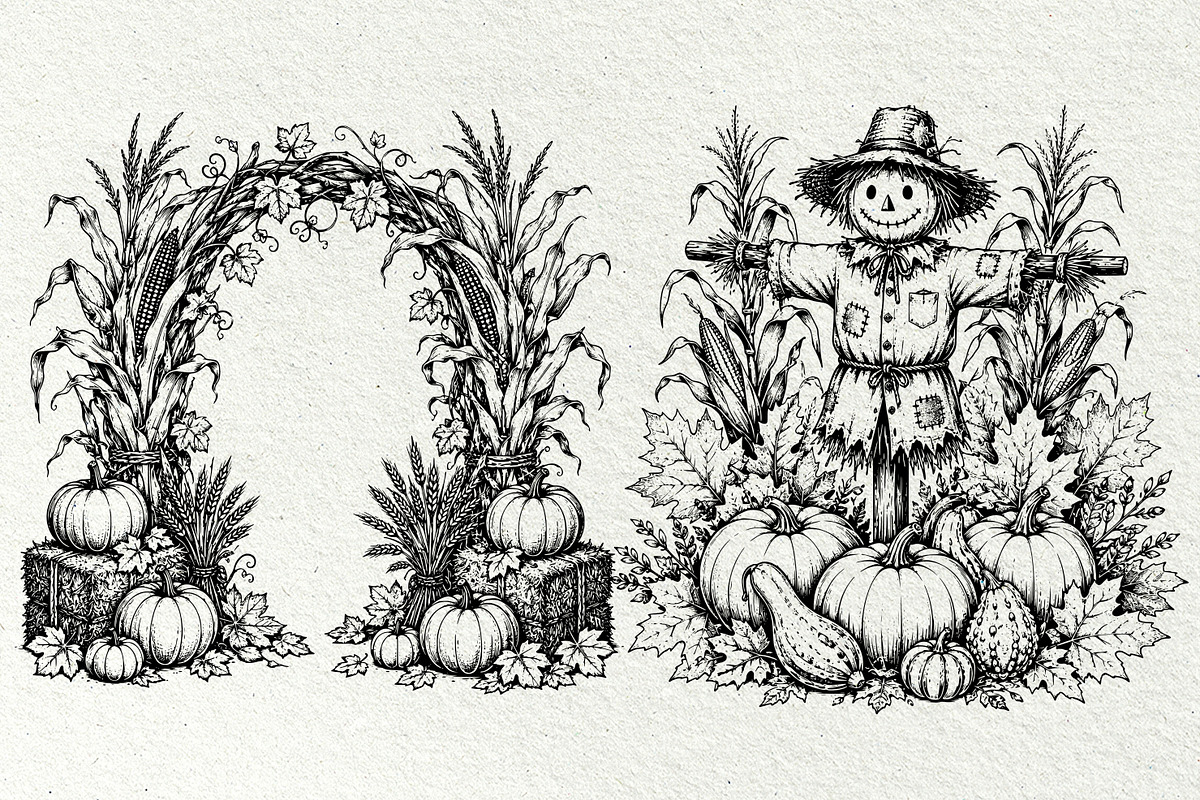 Pumpkin Harvest Line Art Graphics, a Seasonal Illustration by DENIDigitalArtSudio (Photo 3 of 6)