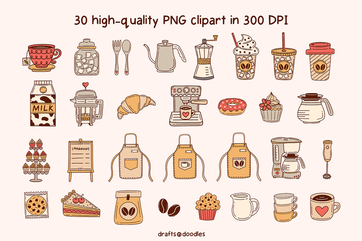 Cafe and Bakery Clipart and Patterns, a Food Illustration by Drafts n Doodles (Photo 2 of 12)
