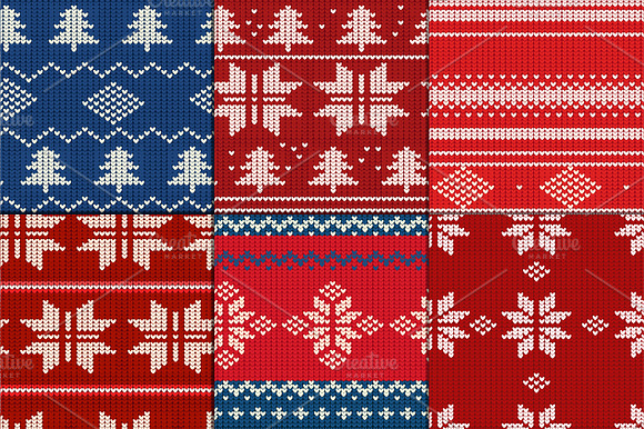Set of six knitted seamless patterns preview 6