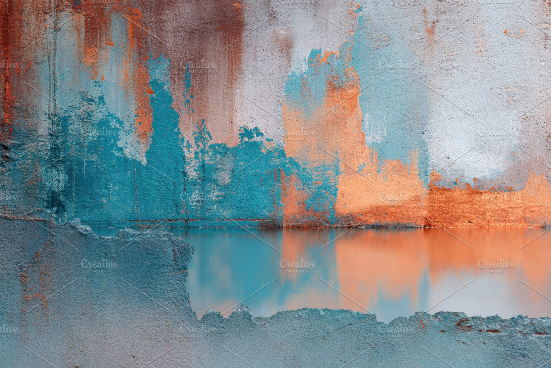 Abstract textured wall with blue and orange paint patterns, an Abstract Photo by AlyaAnd