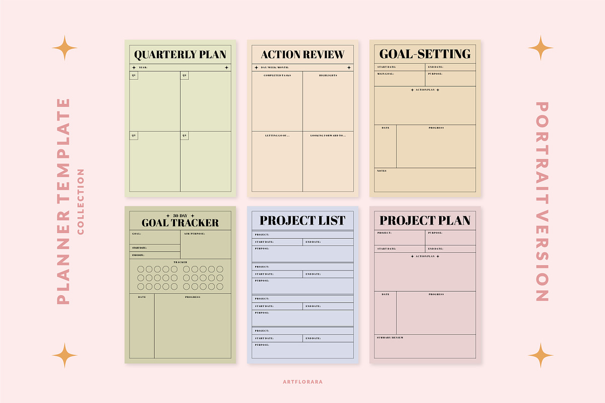 Daily, Project, Goal Planner Set, a Stationery Template by Artflorara (Photo 4 of 8)