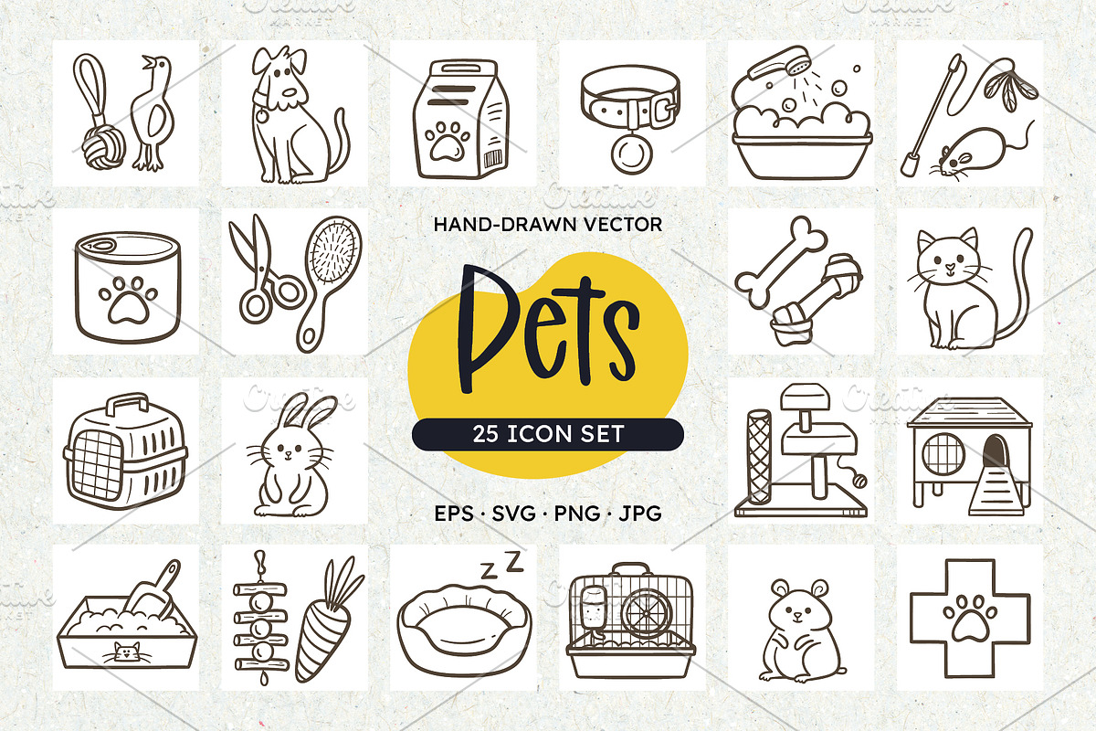 Hand Drawn Pet Care Icons SVG, an Outline Icon by insemar (Photo 1 of 4)