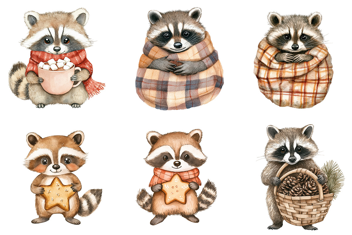 Whimsical Christmas Raccoon Clipart, a Graphic by CitraGraphics (Photo 3 of 4)