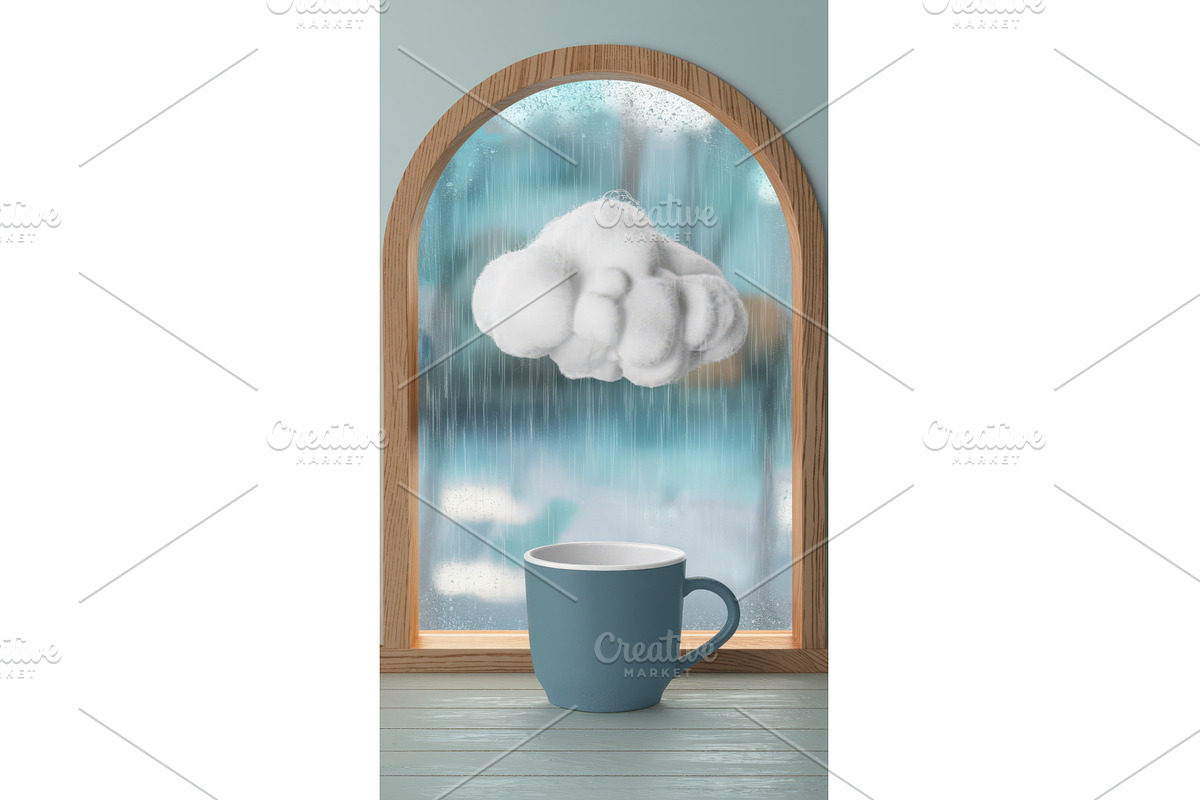Cozy scene of a blue cup in front of, an Illustration by tilialucida