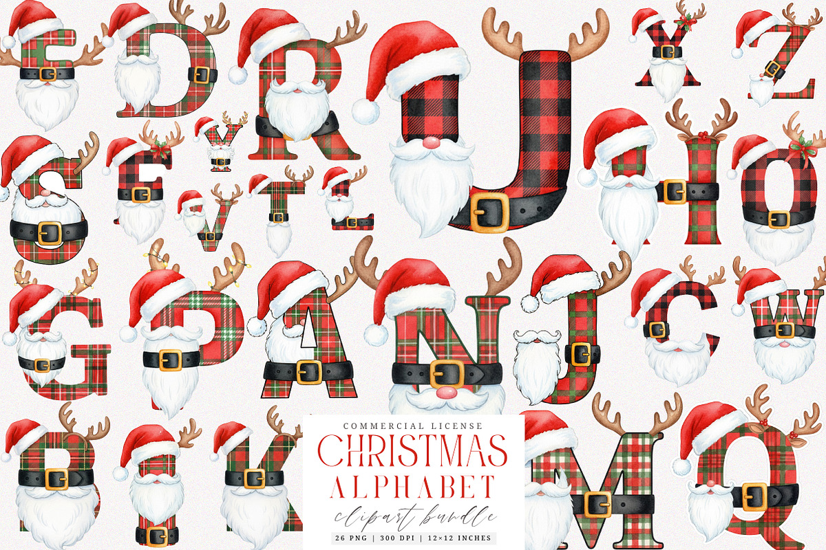 Plaid Christmas Santa Claus Alphabet, an Illustration by SinaCreation (Photo 1 of 7)