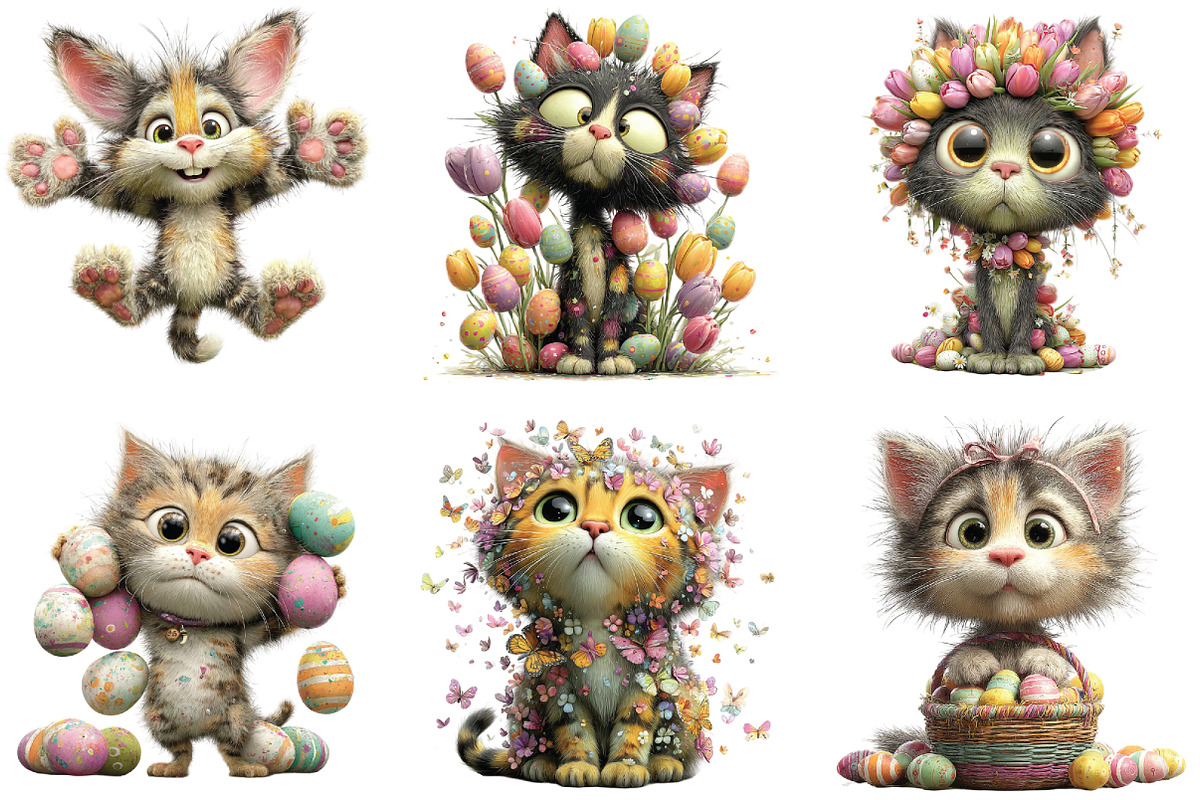 Whimsical Easter Cats Clipart, an Illustration by CraftArtStudio (Photo 6 of 6)