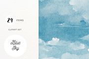 Blue Sky Watercolor Backgrounds, a Texture Illustration by ArtbyHien (Thumbnail 1 of 4)