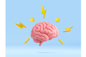 3D Brain with Lightning Bolts and, an Education Illustration by ModVector
