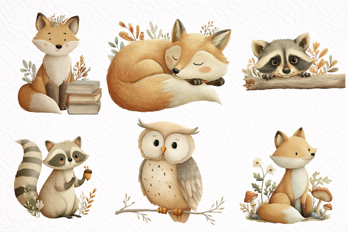 Cute Forest Animals Woodland Clipart, an Illustration by DreamArtGraphic (Photo 5 of 8)