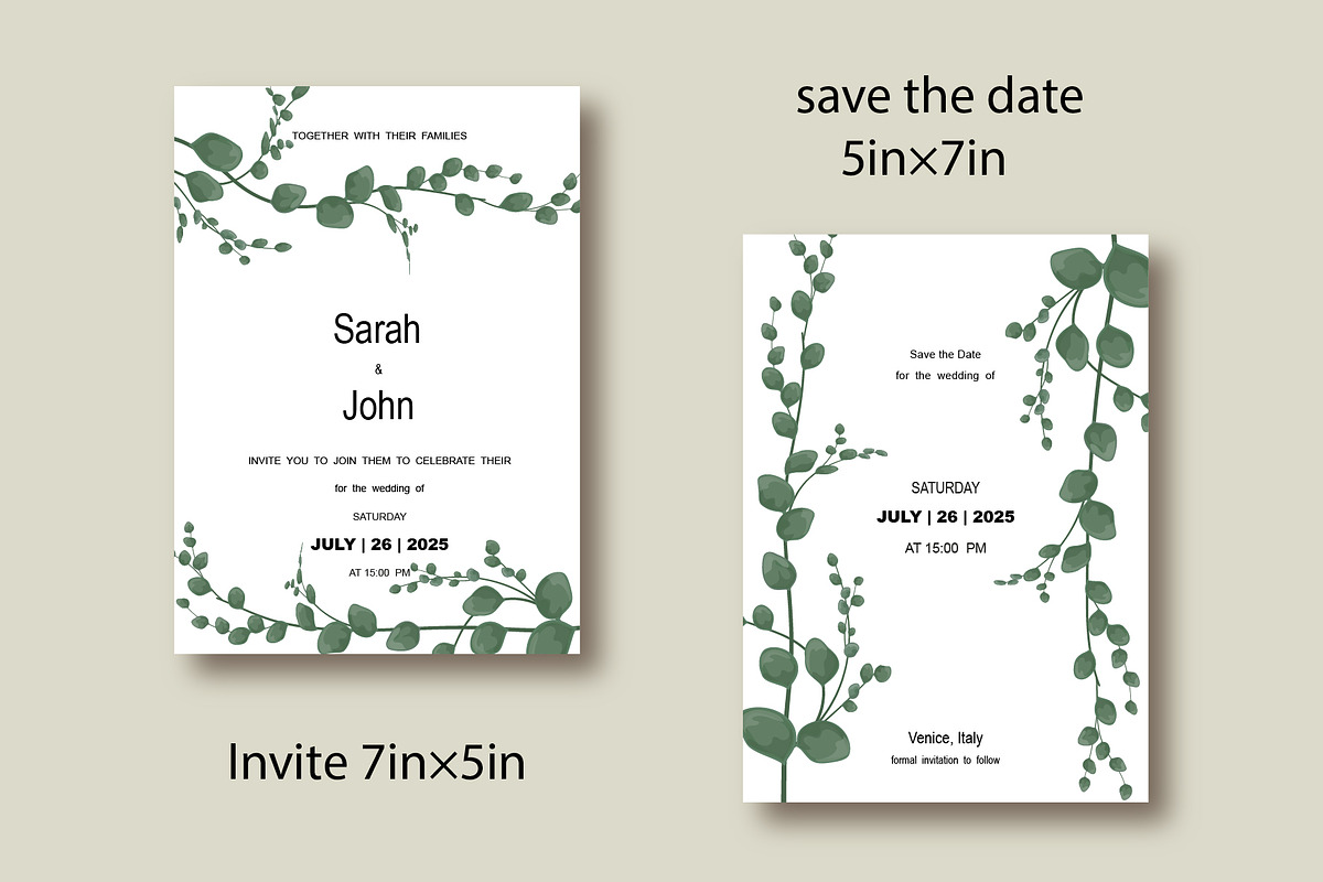 Invitations with eucalyptus leaves, an Invitation Template by Digital illustration shop (Photo 2 of 5)