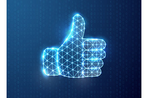 Glowing digital thumbs up gesture, a Technology Illustration by GraphiShop