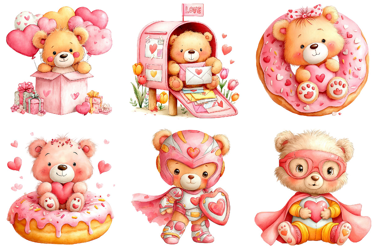 Quirky Valentine Teddy Bear Clipart, an Illustration by DreamArtGraphic (Photo 3 of 5)