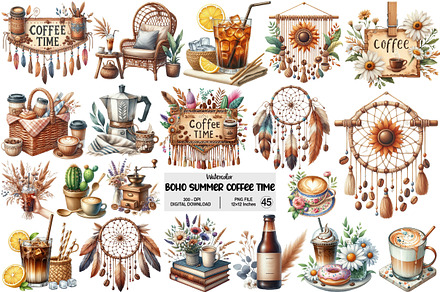 Boho Summer Coffee Time Clipart