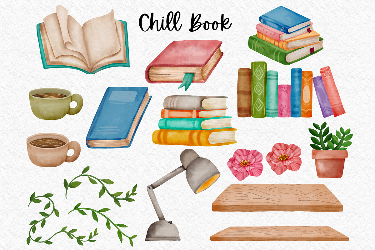 Chill Book watercolor clipart PNG, an Object Illustration by AkiraVilla (Photo 3 of 9)