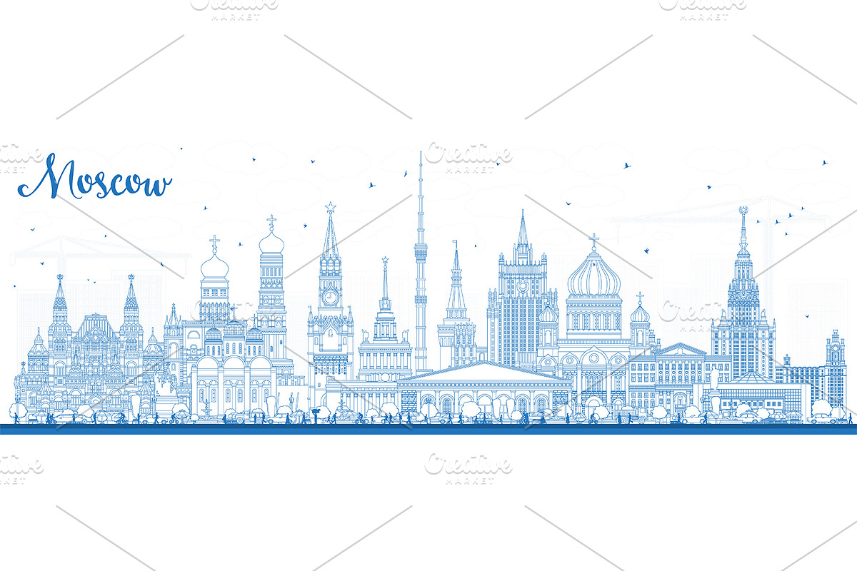 Outline Moscow Russia city skyline., an Illustration by Booblgum