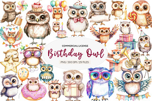 Baby Owl Clipart, Birthday Owl Party, an Illustration by CreationArt