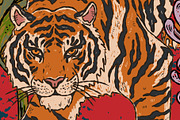 Tiger, candle, chrysanthemums, a Pattern Graphic by NayaChu (Thumbnail 6 of 9)
